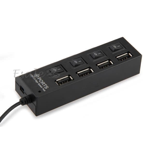 Sort USB 2.0 HUB 4 porte 480 Mbps med LED-kontakt til PC Tablet
