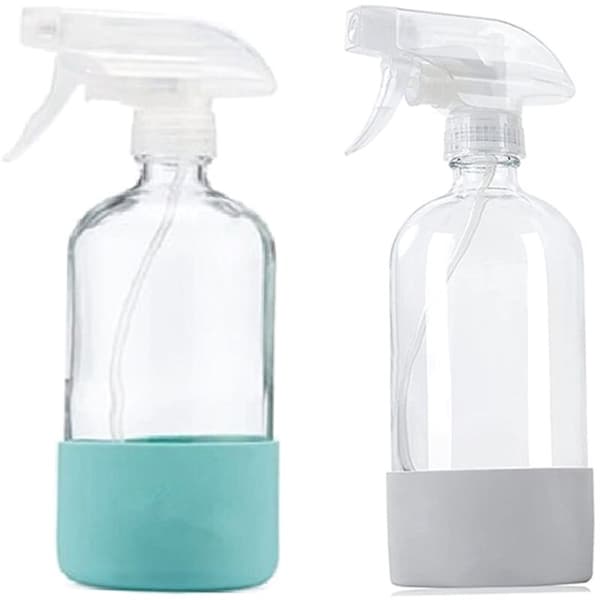 Clear Glass Spray Bottles with Silicone Sleeves, Refillable Empty Bottle for Cleaning Solutions, Spray