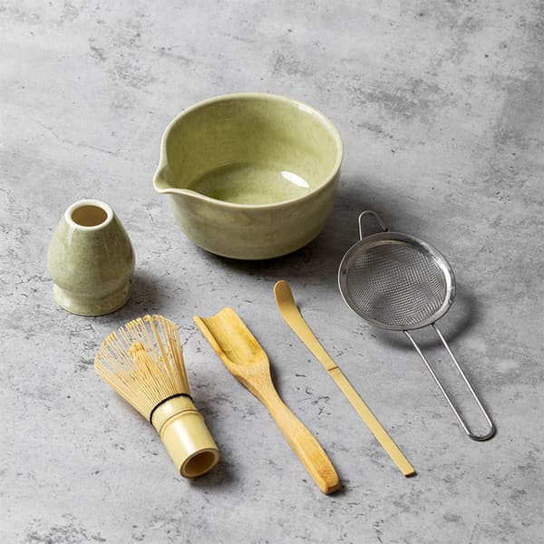 5-delat matcha-teset, japansk stil tevisp matcha-skål, gradientgrön 5-delat set Gradient green 5-piece set