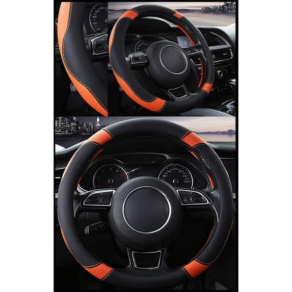 Mikrofiberläder bilrattsskydd, universal, 37-38 cm / 15\", halkfritt, andningsbart, hållbart (orange)