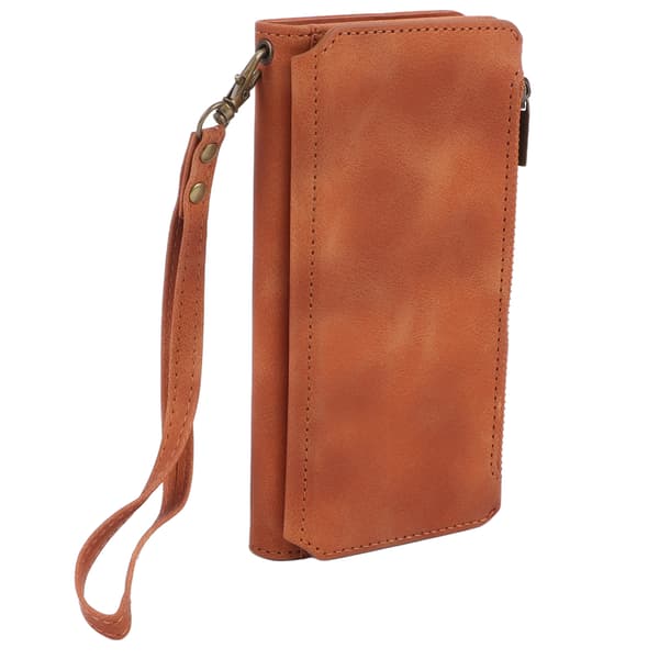 Imitation Leather Phone Case with Wrist Strap, Anti-Fingerprint, Brown, for iPhone, iOS Phone 14