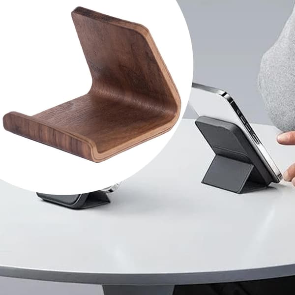 Solid Wood Cell Phone Holder, Desktop Smartphone Stand Wood Pattern 6 x 7 x 5.5 cm