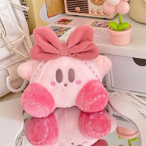 Kirby Plyschdocka Nyckelring med Rosett, Söt Väskhänge Present till Flickor