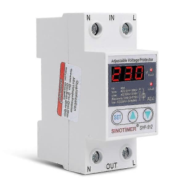 Sinotimer LED-display Svp-912 40A DIN-skena 230V Justerbart Över- och Underspänningsskydd