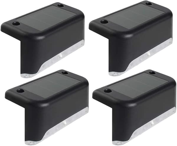 4 stk LED solcellelamper for trapper utendørs, hage, gjerde, vegg, landskapslampe, hvitt lys