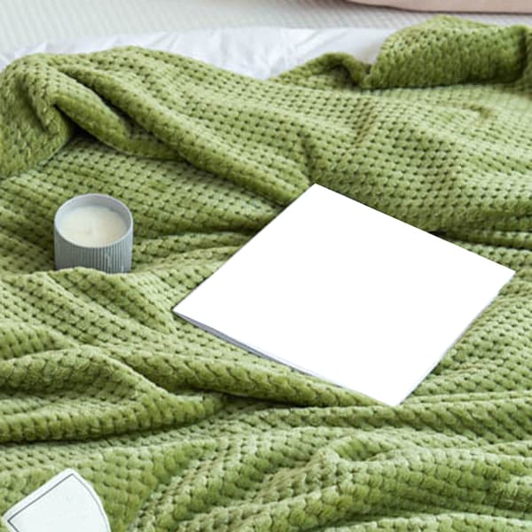 Køletæppe Mælkefleece Gitter Jacquard Tæppe Sommer Koldt Enkelt Lur Tæppe til Sofa Sengekontor Grøn 100x120cm