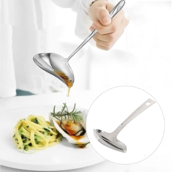 Stainless Steel Sauce Spoon with White Handle, Dishwasher Safe