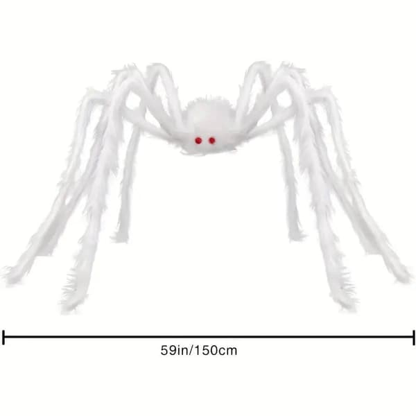 Gigantisk 150 cm Hvit Hårete Edderkopp - Skremmende Halloween-dekorasjon i Polyester - Skummel Dekorasjon for Innendørs og Utendørs