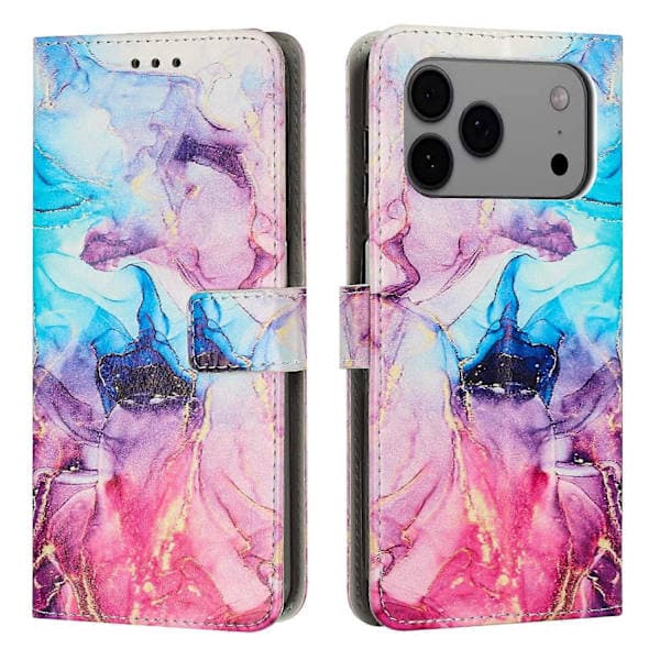Compatible with iPhone 17 Pro Max Kickstand Case Marble Pattern PU Leather Wallet Case Multicolor Pink Purple Pink Purple Multicolor