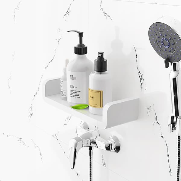 2 Pcs Wall Mounted Plastic Shelves, White Floating Shelf 17/32 cm, White Wall Shelf, No Drilling, Compatible Bathroom Kitchen