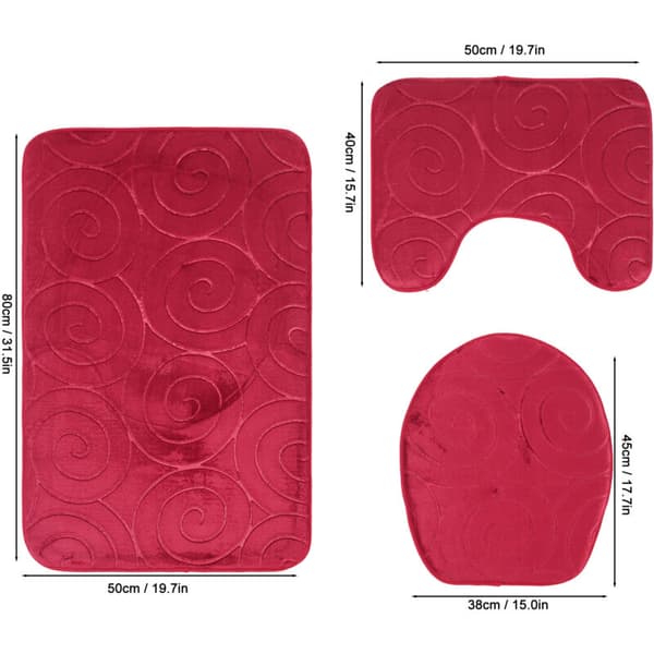 Embossed Patterned Bathroom Mat Set, Toilet Lid, Absorbent Bathtub Mat, Red