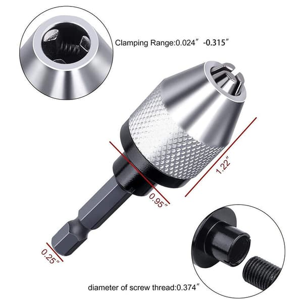 2 pieces 1/4 inch hex key chuck keyless chuck replacement adapter converter drill adapter (0.3mm-3.6mm 0.3mm-6.5mm)