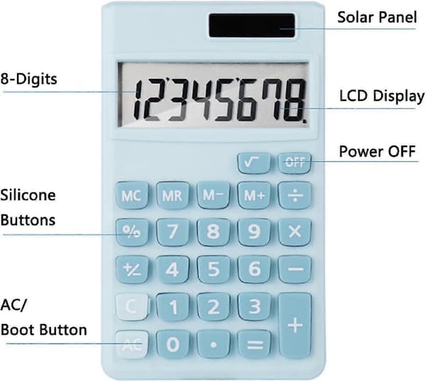 Calculator, pocket calculator 8-digit solar battery, desktop calculator for office, home and school | Standard