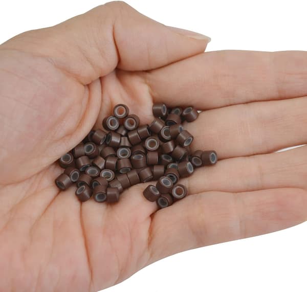 500 st Silikonfodrade Mikro Ringar Länkar Pärlor 4.0 mm Hårpärlor för Hårförlängningar Brun Brown