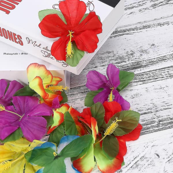 24 stk Hawaii Dekorativ Kunstig Hibiscus Mutabilis Blomst for Bryllupsfestdekorasjon-4