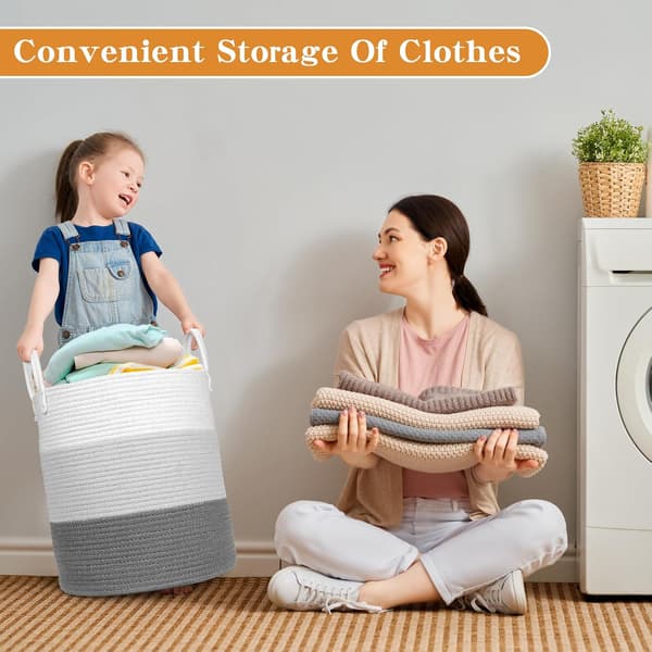 Large Laundry Basket, Foldable Laundry Hamper, Storage Basket with Handles, Cotton Rope Laundry Basket, Grey