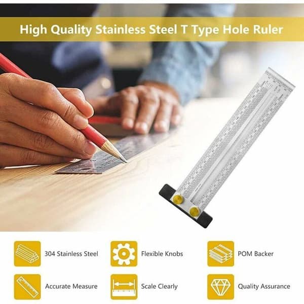 Stainless Steel Precision Marking Ruler 200mm T-Ruler for Woodworking YYV