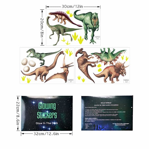 Selvlysende Dinosaur Veggdekorasjoner, Selvklebende DIY Dekaler