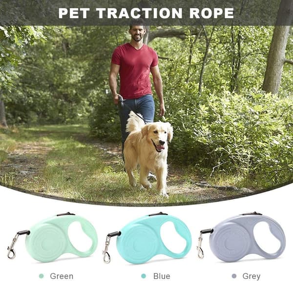 Automatic Retractable Dog Leash, Retractable Pet Leash, Ergonomic Handle, Anti-Chew Nylon Rope Green