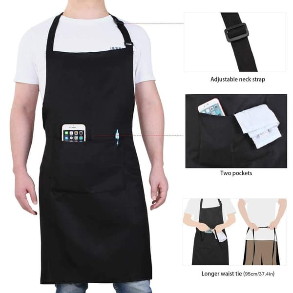 Matlagingsforkle, Vanntett forkle med 3 lommer, Justerbart grillforkle med lange stropper, Kjøkkenforkle, Unisex for kjøkken, restaurant, kafé