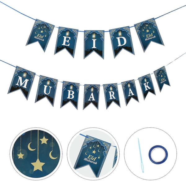 Eid Mubarak Banner Linned Banner til boligindretning 1 stk festartikler