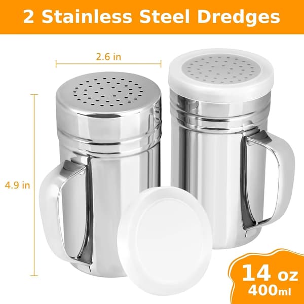 2-pack Stainless Steel Salt and Pepper Shakers with Handle and Spice Lid for Kitchen and Dining, 400 ml
