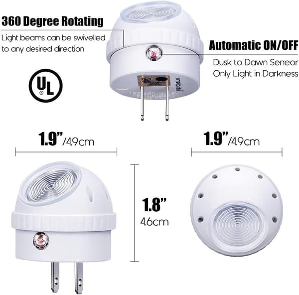 Nattlampe med plugg, varmhvit LED-nattlampe, 360° rotasjon,