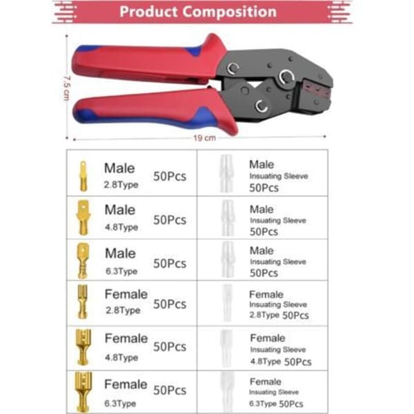 Crimping Tool, 600 Crimp Terminals for Electrical Cables 0.5-2.5 mm² (26-16WAG) DIY Red, Professional Crimping Tool Kit for Crimping Tool BO007