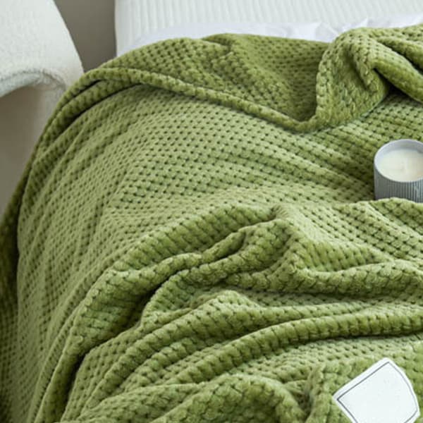 Køletæppe Mælkefleece Gitter Jacquard Tæppe Sommer Koldt Enkelt Lur Tæppe til Sofa Sengekontor Grøn 100x120cm