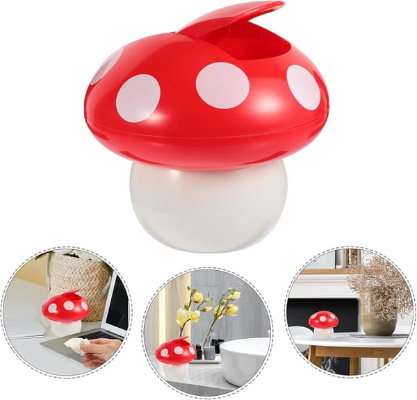 Mini Mushroom Trash Can with Lid, Red and White Desktop Bin for Office and Living Room