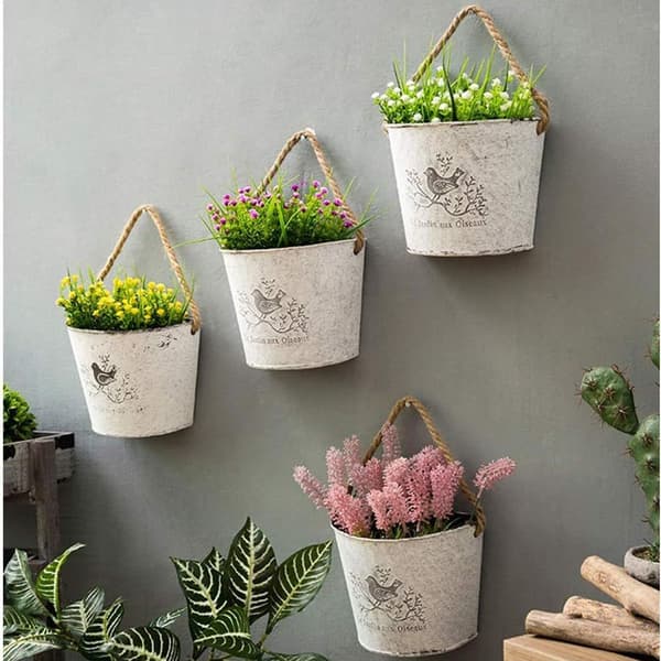 Metallic väggdekoration med hängande blomkruka för inomhusbruk