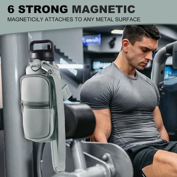 Magnetic Water Bottle Holder with Adjustable Strap, Neoprene Pockets for Gym, Travel, and Work, Light Green