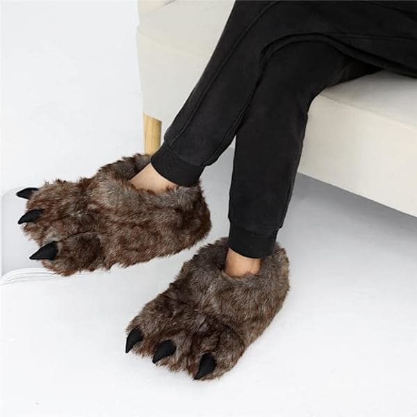 Cute Plush Slippers for Men in Brown with Claw