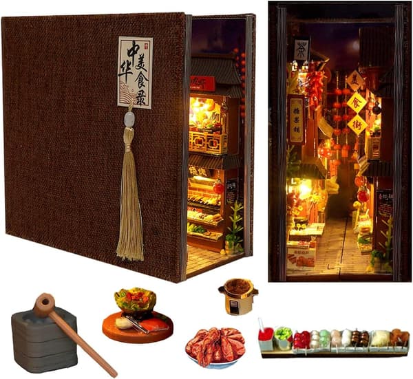 Book Nook, DIY Wooden Puzzle - 3D Miniature Scene - Bookshelf Insert Kit - Handmade