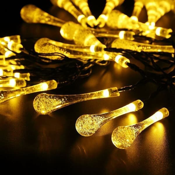 20 LED 5 meter dråpeformede lysslynger, solcellelysslynger utendørs juletrelys for festdekorasjoner (varmhvit dråpeformet) KLB