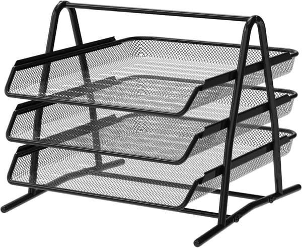 3-tier Black Desk and Document Organizer Tray. A4 Folder, Office Filing Cabinet, Binders, Computer Desk, Drawer Organizer