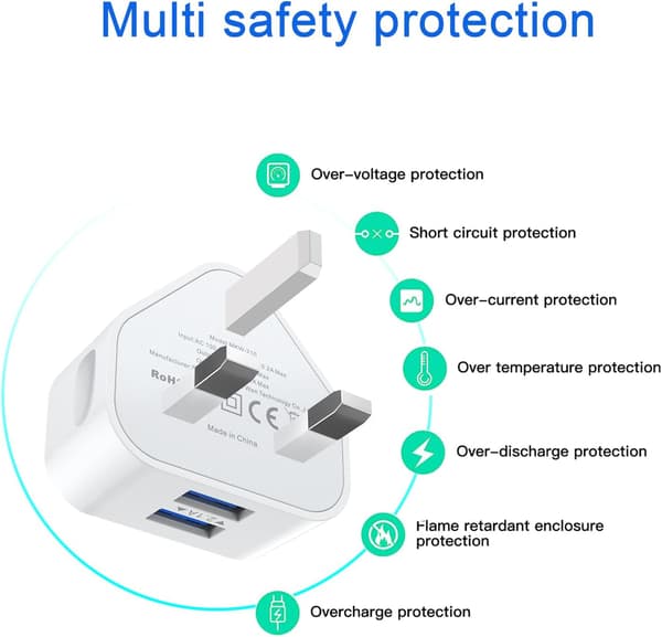 USB-plugg UK 3-pinners strømlader, USB-vegglader pluggadapter UK Kompakt telefonladehode Gammel