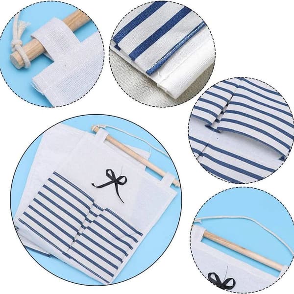 Wall Storage Bag with 6 Mesh Pockets for Hanging on Linen Fabric