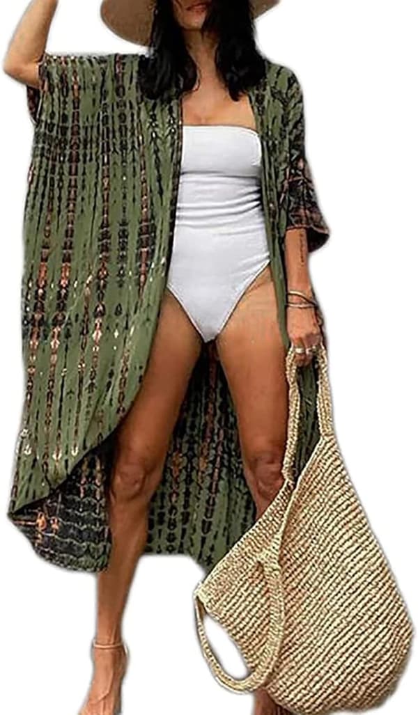 Strandklänning Damer Sommar Kimono Bikini Överdrag Tunika Kofta