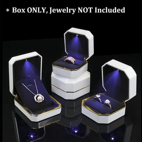 Luxury Ring Box, Velvet Ring Holder Jewelry Box Storage Gift Case with LED Light, White