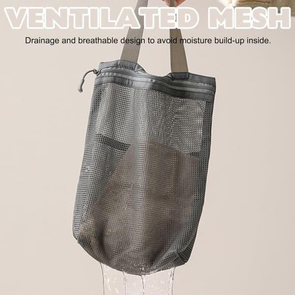 Portable Mesh Shower Caddy, Mesh Shower Bag, Bathroom Organizer with 3 Compartments, Foldable Shower Bag with Handle for Bathroom, Dorm, Gym, Travel
