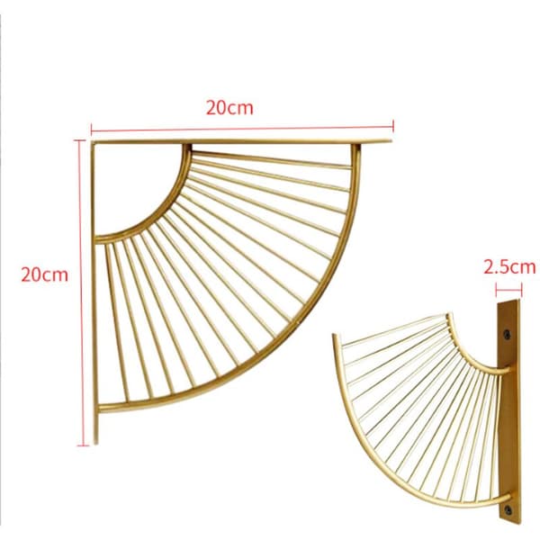 2 Gold Fan-Shaped Shelf Brackets, Wall Mounted Shelf Brackets, Metal Wall Mount for Restaurants, Floating Triangular Brackets