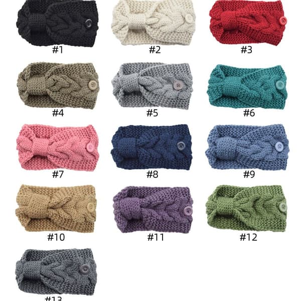 Knitted Women's Headband with Bow and Cable Pattern