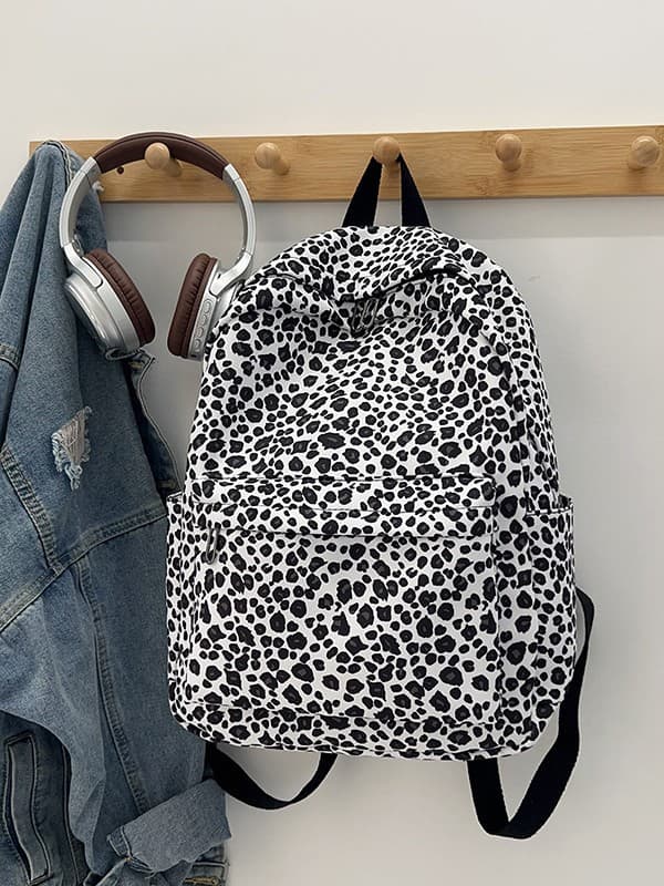 Three-piece backpack, printed canvas shoulder bag - Black