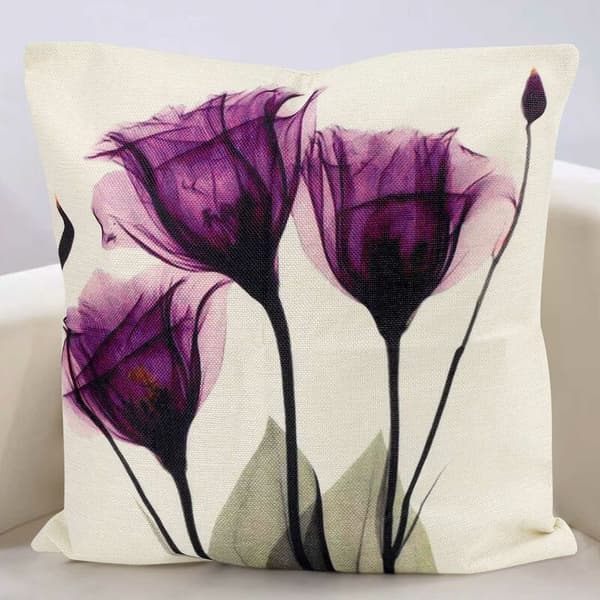 45X45 Cm Moderne Blekkmaleri Blomst Lin Putetrekk Midjepute Trekk Lilla
