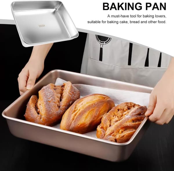 Rectangular Baking Pan Oven Tray 13.78x9.84x1.97inch Stainless Steel Nonstick Easy to Store