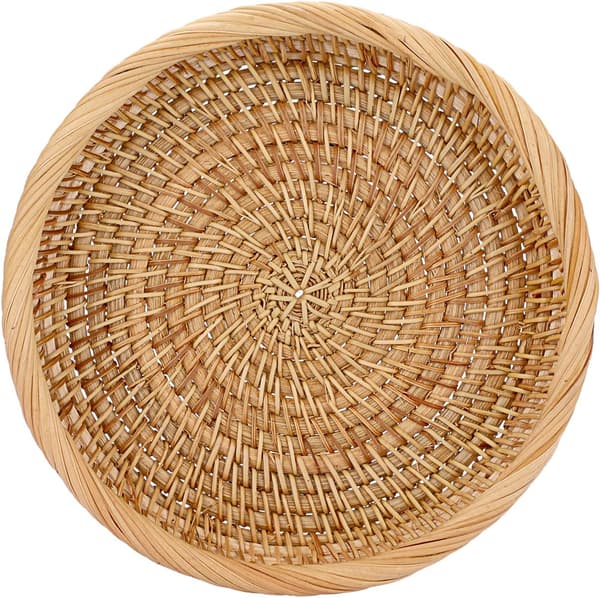 Rund Rattanvävd Serveringsbricka 19cm Soffbords Dekorativ Displaybricka Vardagsrum Skrivbordsorganiseringsbricka för Parfym, Ljus
