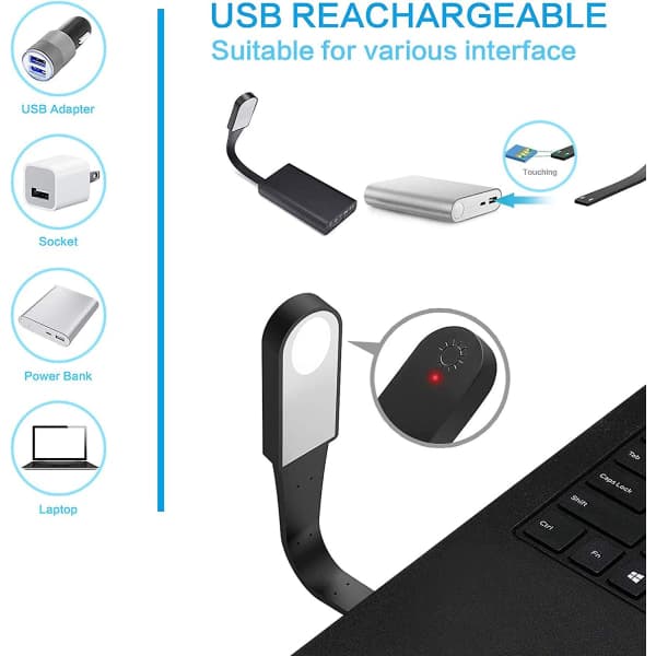 Book Light, USB Rechargeable Reading Light with Touch Sensor, Reading Lamp with 3 Adjustable Eye-Care Modes, Flexible Clip on Book Light Fo