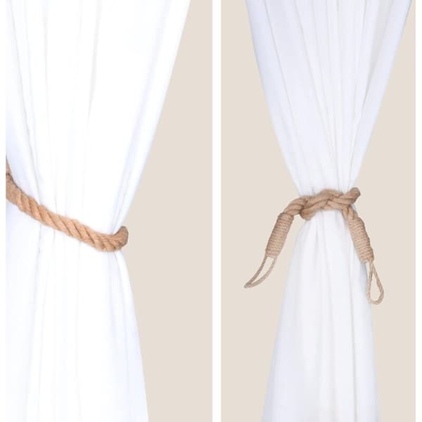 Set of 2 Curtain Tiebacks with Decorative Handmade Twisted Hemp Rope for Curtains (Khaki, 2)
