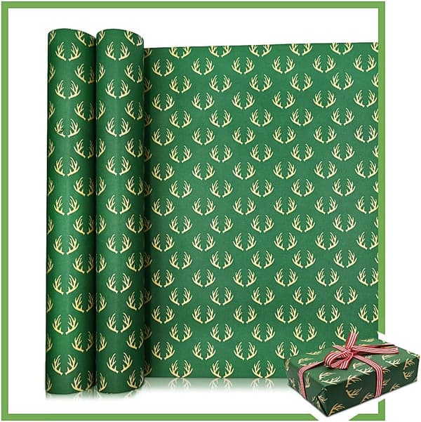 2 Rullar Presentpapper, 43cm x 300cm Stor Rulle Julpapper Återvinningsbart Kraftpapper